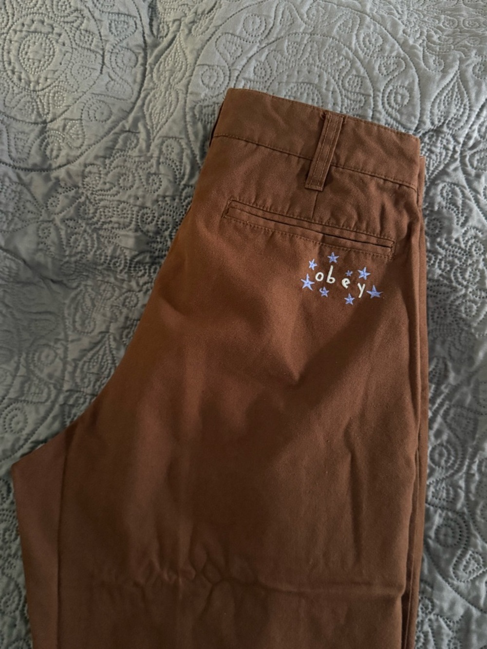 Obey Men's Brown Chinos with Blue Star Embroidery - Picture 4 of 7